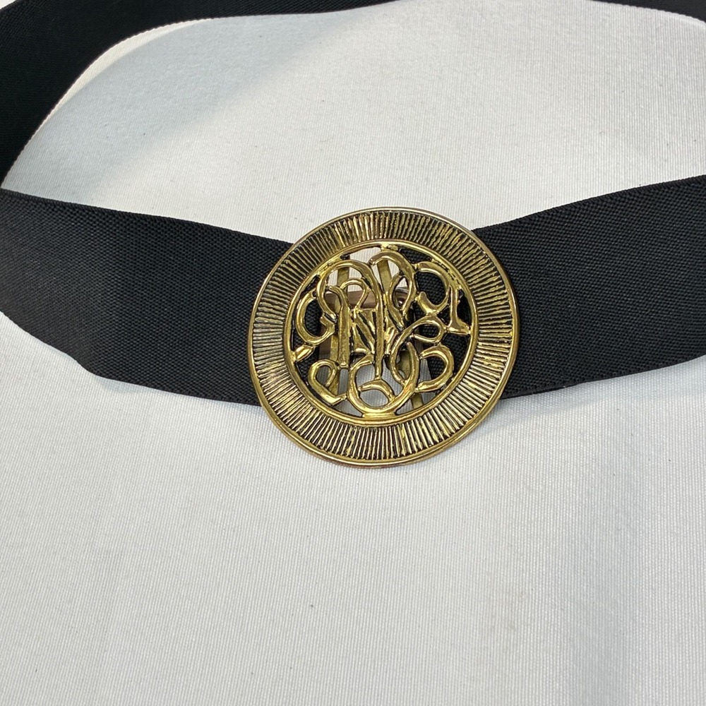 Vtg Gold Tone Filigree Buckle Stretch Belt Womens Black Retro Boho Glam Regency - Picture 4 of 6
